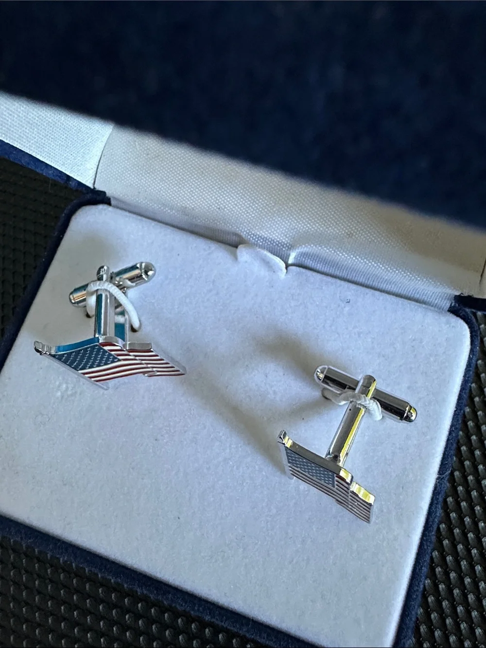 American Flag Enamel Cufflinks - Silver Tone